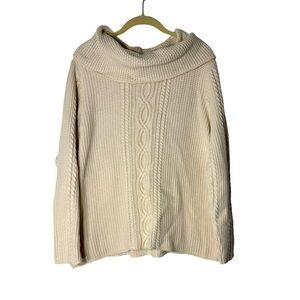 Jeanne Pierre Cable Knit Cowl Neck Pullover Sweater Beige‎ Tunic Casual Size XL